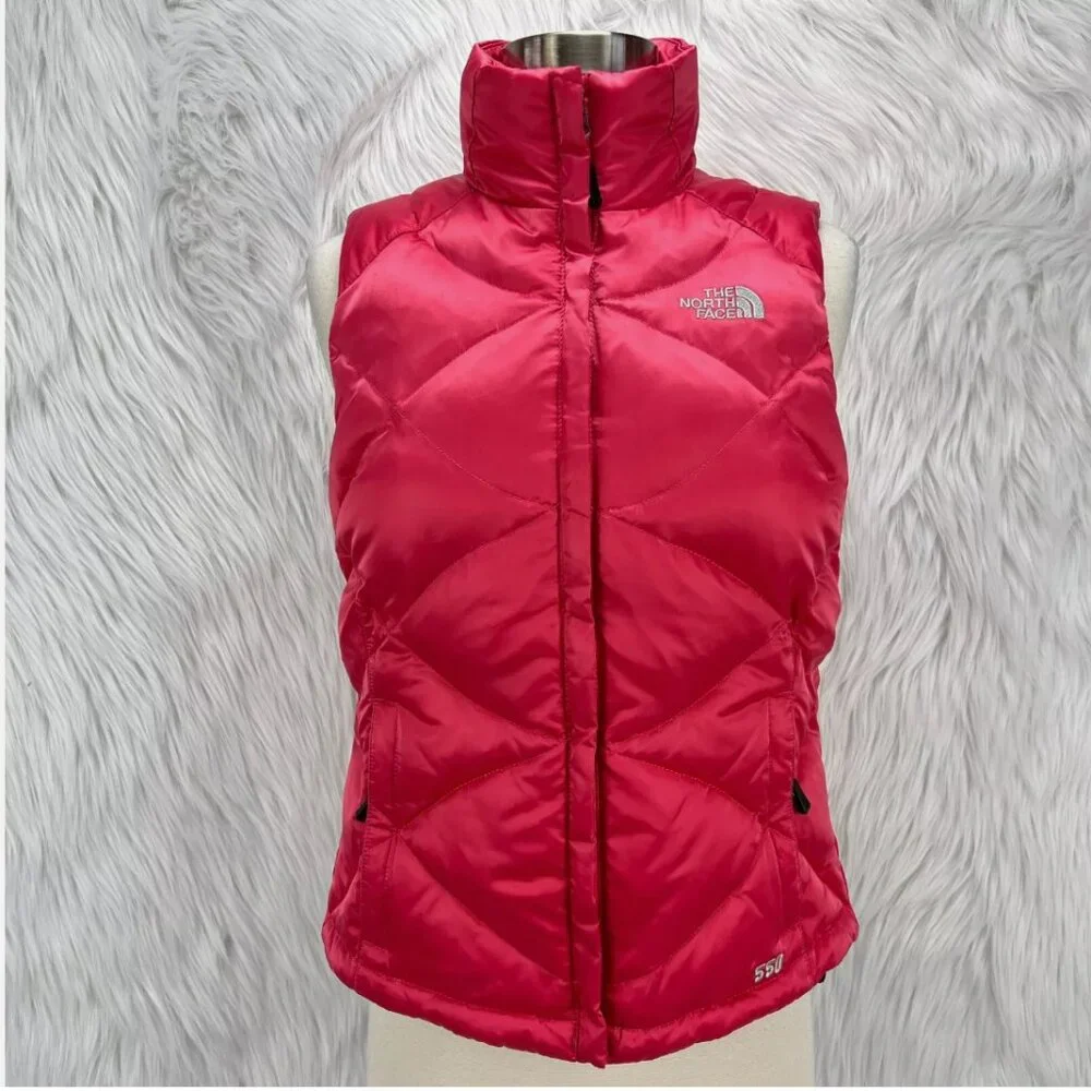 The North Face Bright Pink Vest 550 Goose Down Full Zip Insulated Quilted Winter - Picture 2 of 16